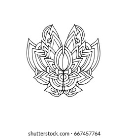 Indian, Arab, ethnic butterfly. Eastern tribal pattern. Doodle, sketch lines. Vector illustration on a white background.