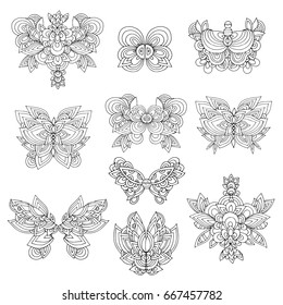 Indian, Arab, ethnic butterfly. Eastern tribal pattern. Doodle, sketch lines. Vector illustration on a white background.