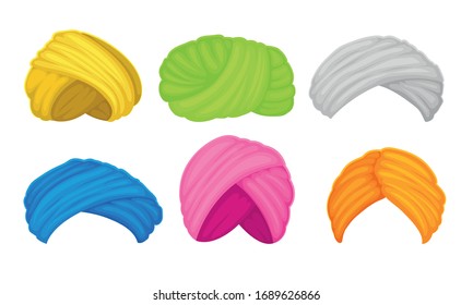 Indian and Arabian Colorful Turbans or Imamah Vector Set