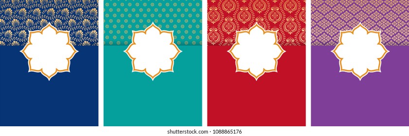 Indian, Arabic style flyer, poster design set, background with ethnic pattern and copy space