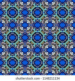 Indian, Arabic, Turkish motifs for printing on fabric or paper. Ornament in gray, blue and black colors. Vector vintage decorative elements. Abstract colorful seamless pattern.