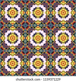 Indian, Arabic, Turkish motifs for printing on fabric or paper. Abstract colorful seamless pattern. Ornament in gray, purple and blue colors. Vector vintage decorative elements.