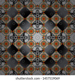 Indian, Arabic, Turkish motifs for printing on fabric or paper. Vector vintage decorative elements. Abstract colorful seamless pattern. Ornament in gray, pink and blue colors.