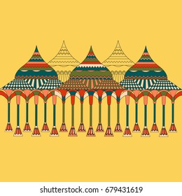 Indian architectural complex of ancient, richly decorated with ornaments. Vector illustration