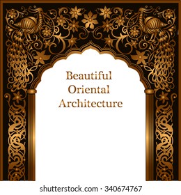 Indian architecture.Indian temple. God Krishna.Architectural arch.Architecture, Arabic Emirates.
