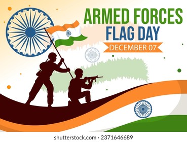 Indian Armed Forces Flag Day Vector Illustration with India and Army Flags in National Holiday Flat Cartoon Background Design