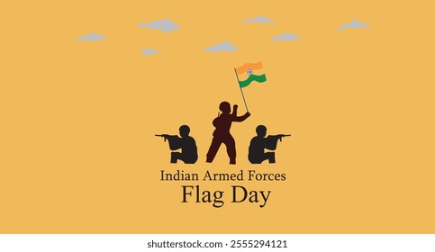 Indian Armed Forces holding Flag in hand flag Day banner with India and Army Flags in National Holiday Flat Cartoon of army Background Design Vector Illustration