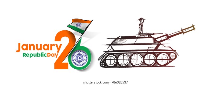 Indian armed forces poster or banner, Indian Republic day concept with text 26 January.