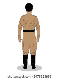 comandante del ejército indio vista trasera caricatura diseño del personaje