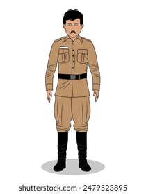 indian army commander front view cartoon character design
