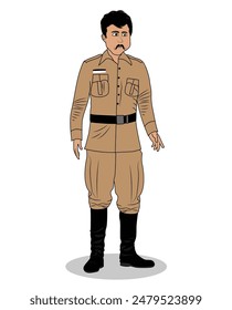 comandante del ejército indio vista tres cuartos caricatura diseño del personaje