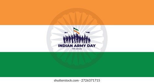 Día del Ejército Indio. Diseño creativo del Día del Ejército indio. Ilustración militar, fondo indio, bandera india, siluetas de soldados.