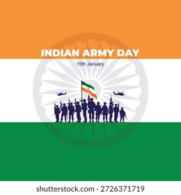 Día del Ejército Indio. Diseño creativo del Día del Ejército indio. Ilustración militar, fondo indio, bandera india, siluetas de soldados.