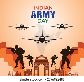 Indian Army Day. January 15th. Indian defense day Celebration concept. Template for background, banner, card, poster. vector illustration.