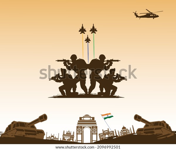 Indian Army Day. January 15th. Indian\
defense day Celebration concept. Template for background, banner,\
card, poster. vector\
illustration.