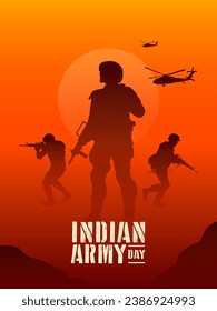 Indian Army Day, military illustration, army background, soldiers silhouettes.
