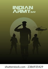 Indian Army Day, military illustration, army background, soldiers silhouettes.
