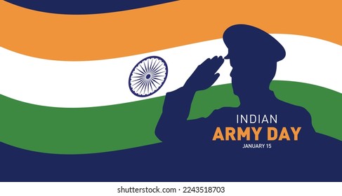 Indian army day Vector illustration banner. Indian army with tricolor flag and saluting celebrating victory.
