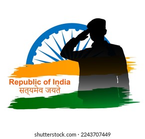 Indian Army soilder on background stylized flag of India. Background for National Holidays. EPS10 vector