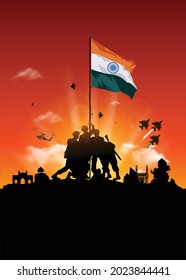 Indian army soldiers freedom fighters holding tricolor flag