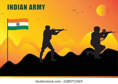 Indian Army War Scene with 2 Silhouette of Indian Soldiers