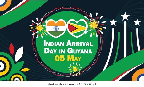 Día de llegada de la India en Guyana Diseño de Anuncio de Vector con Formas geométricas y colores vibrantes sobre un fondo Horizontal. Feliz Día de la Llegada de los Indios a Guyana moderno póster minimalista.