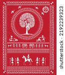 Indian art showing kingdom of king with connection of Rural life warli painting