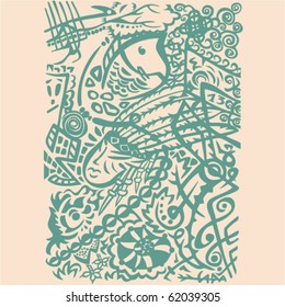 Indian art stylization, vector symbolic design. Abstract background