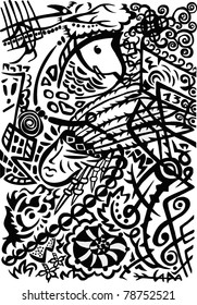 Indian art stylization, vector symbolic design. Abstract background