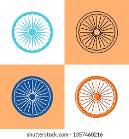 Indian Ashoka Chakra icon set in flat and line styles