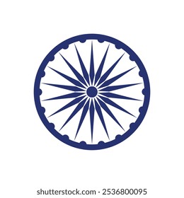 Símbolo indio del Vector del chakra del ashoka, icono de la rueda aislado en el fondo blanco, chakra azul del color del ashoka.