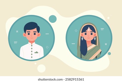 Indian and Asian avatars, vector. individual elements, man and woman for profile picture