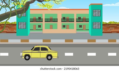 Indian Asian City Road Landscape For Cartoon Animation Background.