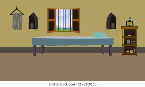 Indian Asian Poor Farmers House Interiors For Cartoon Background.