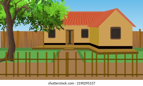 Indian asian poor rural village farmer house nature scene.