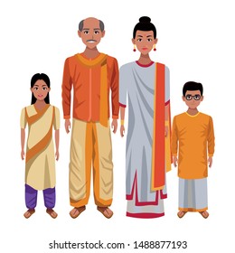 indian asian religion oriental culture, traditional family parents, mother and father with children cartoon vector illustration graphic design