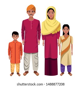 indian asian religion oriental culture, traditional family parents, mother and father with children cartoon vector illustration graphic design