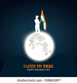 Indian astronaut hosting Indian flag on moon.
