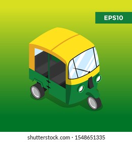 Auto rickshaw 3d isométrico aislado, Tradicional activo vector de taxi de tres ruedas