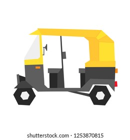 Indian auto rickshaw illustration in geometric style. Can be used as a sticker, icon, logo, design template, card, banner. 