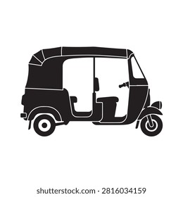 Indian Auto Rickshaw Silhouette Icon - Traditional Transport Vehicle