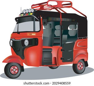 Auto rickshaw hindú Ilustración vectorial de tres ruedas Rojo modificado con Hood