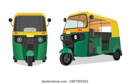 Indian Auto Rikshaw Vektorgrafik
Illustration, Tuk Tuk Zeichnung, CNG Auto Rikshaw, indisches Dreirad-Taxi, Auto Rikscha Vorderansicht und Seitenansicht, Illustration der Auto Rikscha Vektorgrafik