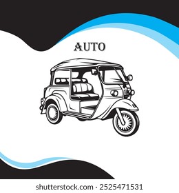 Indian Auto Rikshaw Vector Illustration, tuktuk drawing, CNG auto rikshaw, Indian three wheeler taxi, Auto rickshaw front view and side view, Illustration of Auto Rickshaw vector art