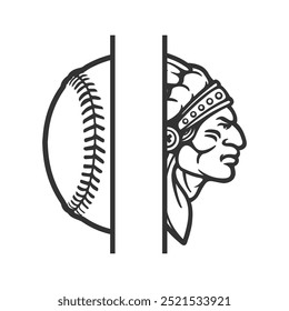 Indian Baseball Illustration Clip Art Design Shape. Chief Team School Mascot Silhouette Icon Vector.	