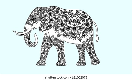 Indian beautiful elephant in zentangle ornament asian style. elephant mandala razukrashka Antistress