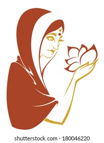 Indian beauty with flower in hands, vector illustration