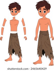 indian Beggar boy cartoon illustration model sheet