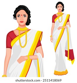 Indian Bengali Women Character Vector Illustration