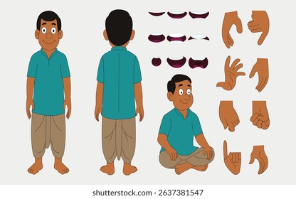 indian best village man cartoon character set or 2d animation.